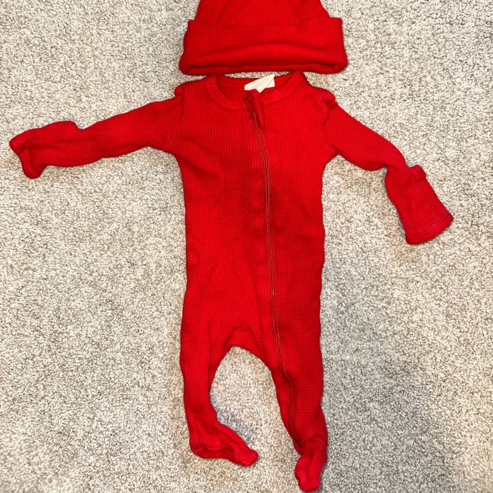 Spearmint Baby 2- way convertible red zip romper